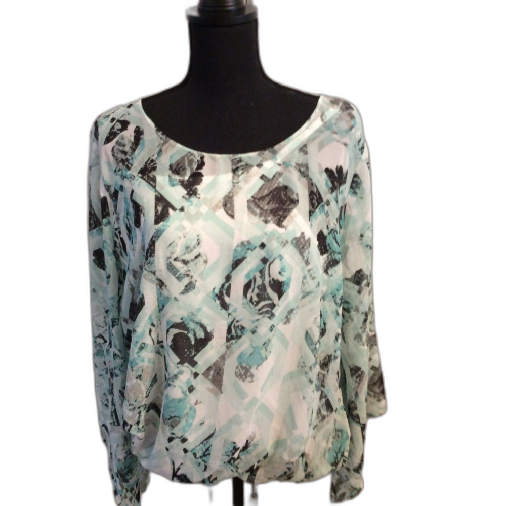 Alfani XL Womens Print Pullover Long sleeve Blouse Cami Set Bell Sleeve